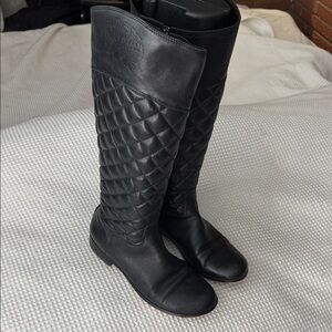 Vince Camuto Quilted Black Leather Knee-High Boots - Size 7.5